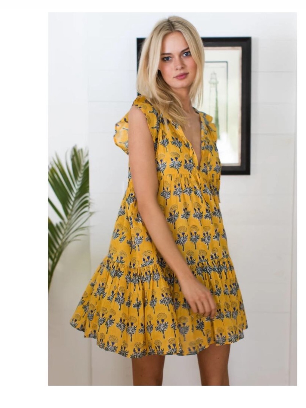 Emerson Fry India Collection Angel Dress Big Marigold Cotton Mini Dress Size M/L